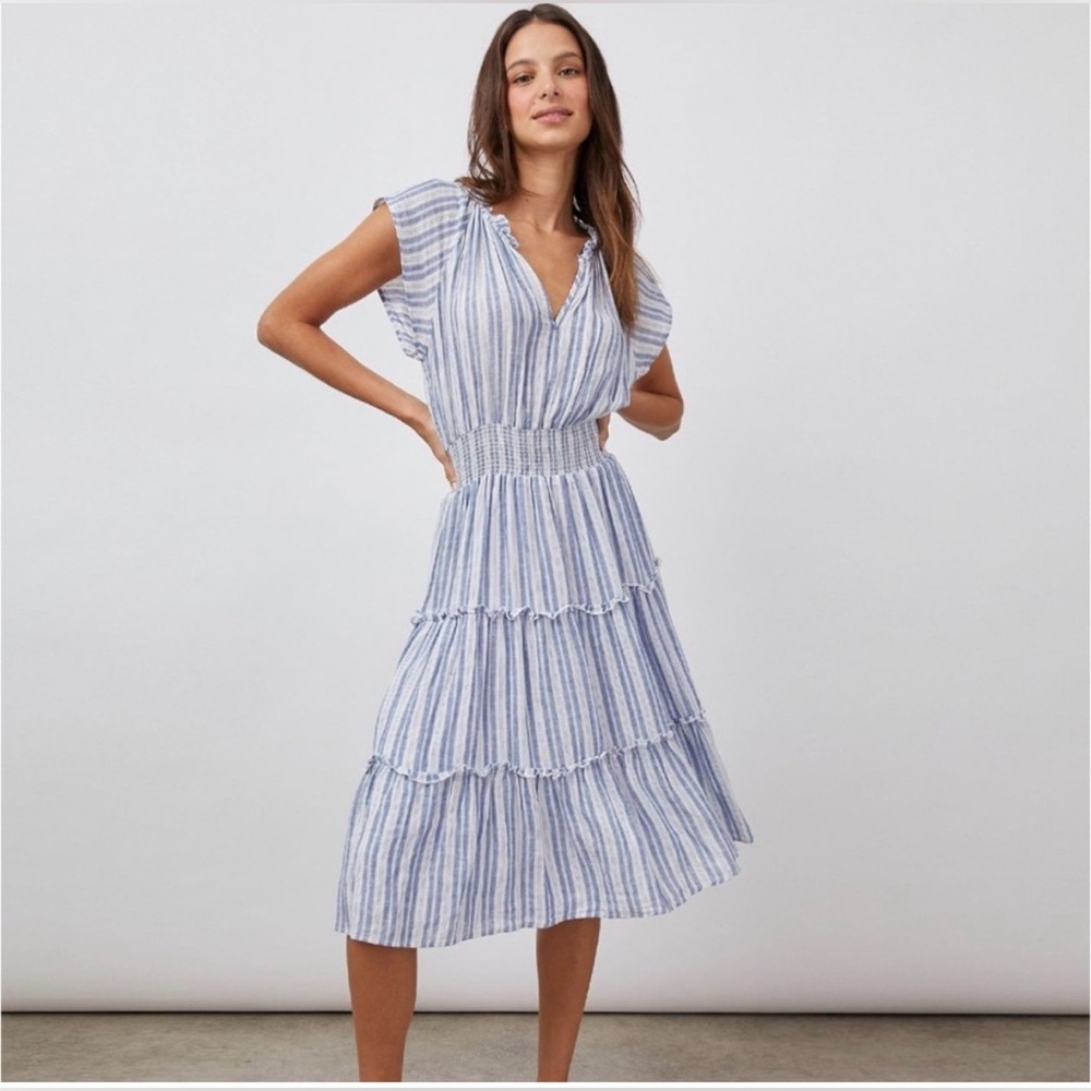 Rails Amelia Linen Blend Blue Striped Midi Dress XL *READ DESCRIPTION* *FLAW* - Picture 5 of 10